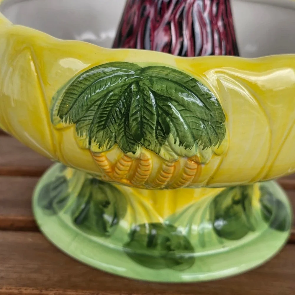 Vtg Tiki Bowl Volcano Ceramic 48oz Hula Girl Palm Tree Luau Party hawai scorpion